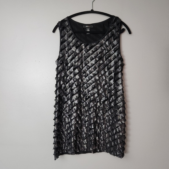 Style & Co. Tops - Style & Co black silver shiny shimmer ruffle tank top size XL lightweight